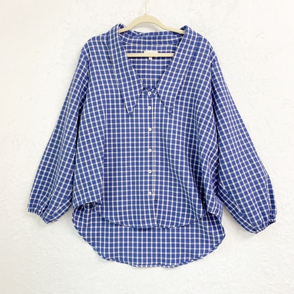Wray Tops - WRAY Nic Statement Collar Button Front Oversized Shirt in Weekend Plaid Sz M